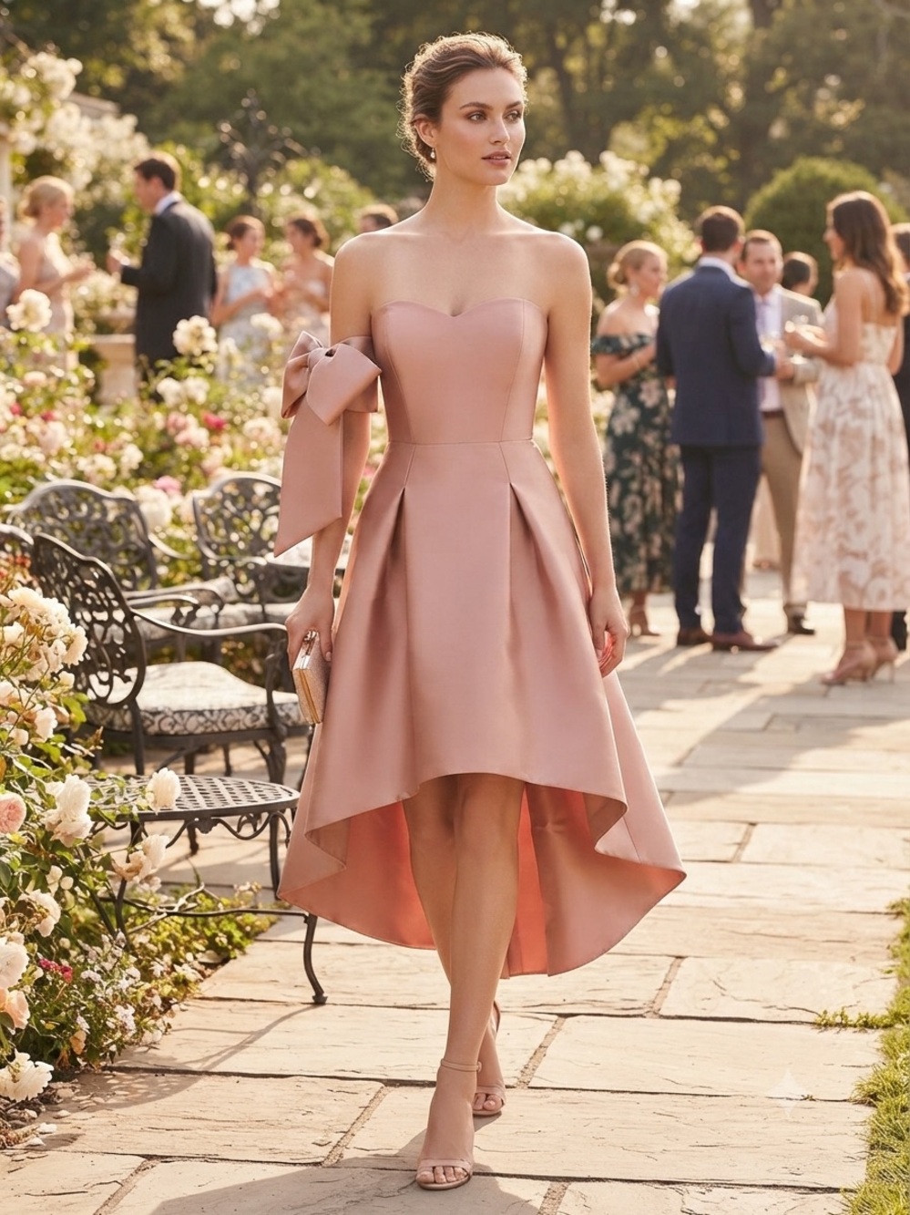 Sachin + Babi Blush Strapless High-Low Dress with Side Bow